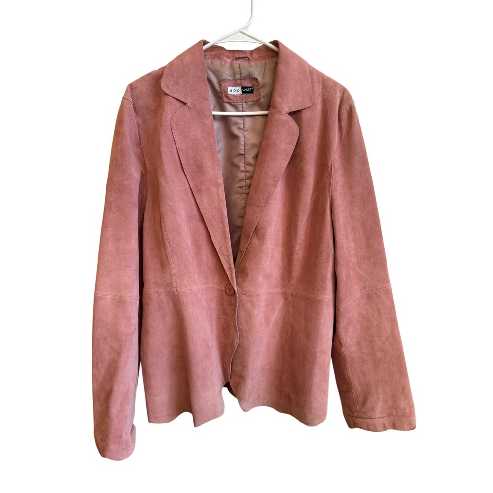 600 West Womens Pink Suede Leather Blazer Jacket Single Button 043590